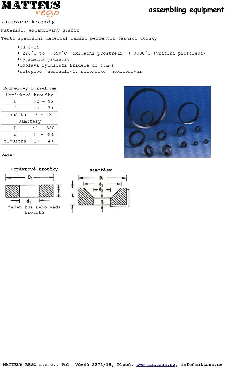 rychlosti hřídele do 40m/s nelepivé, nesrážlivé, netoxické, nekorosivní Rozměrový rozsah mm Ucpávkové kroužky D 20-95