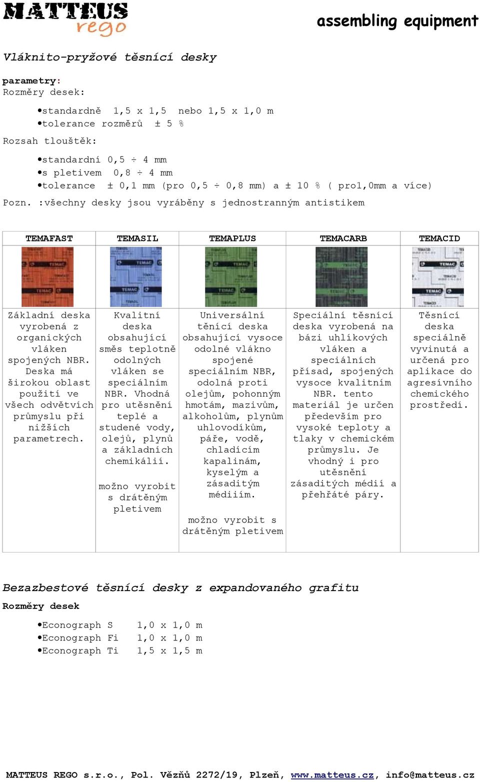 :všechny desky jsou vyráběny s jednostranným antistikem TEMAFAST TEMASIL TEMAPLUS TEMACARB TEMACID Základní deska vyrobená z organických vláken spojených NBR.