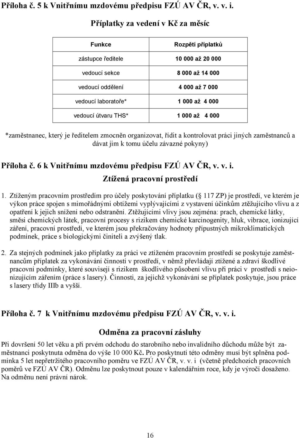 útvaru THS* 1 000 až 4 000 *zaměstnanec, který je ředitelem zmocněn organizovat, řídit a kontrolovat práci jiných zaměstnanců a dávat jim k tomu účelu závazné pokyny) Příloha č.