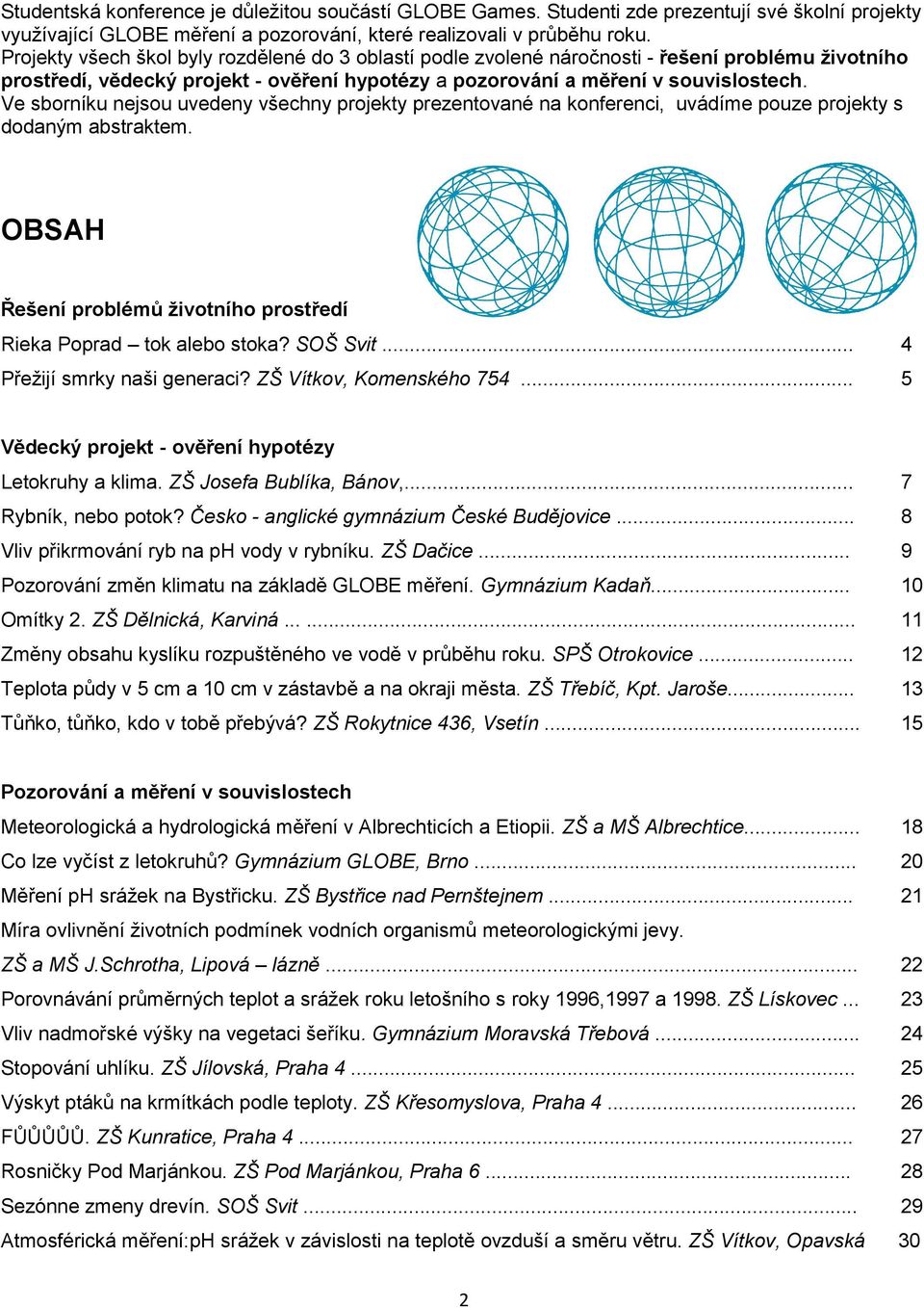 Ve sborníku nejsou uvedeny všechny projekty prezentované na konferenci, uvádíme pouze projekty s dodaným abstraktem. OBSAH Řešení problémů životního prostředí Rieka Poprad tok alebo stoka? SOŠ Svit.