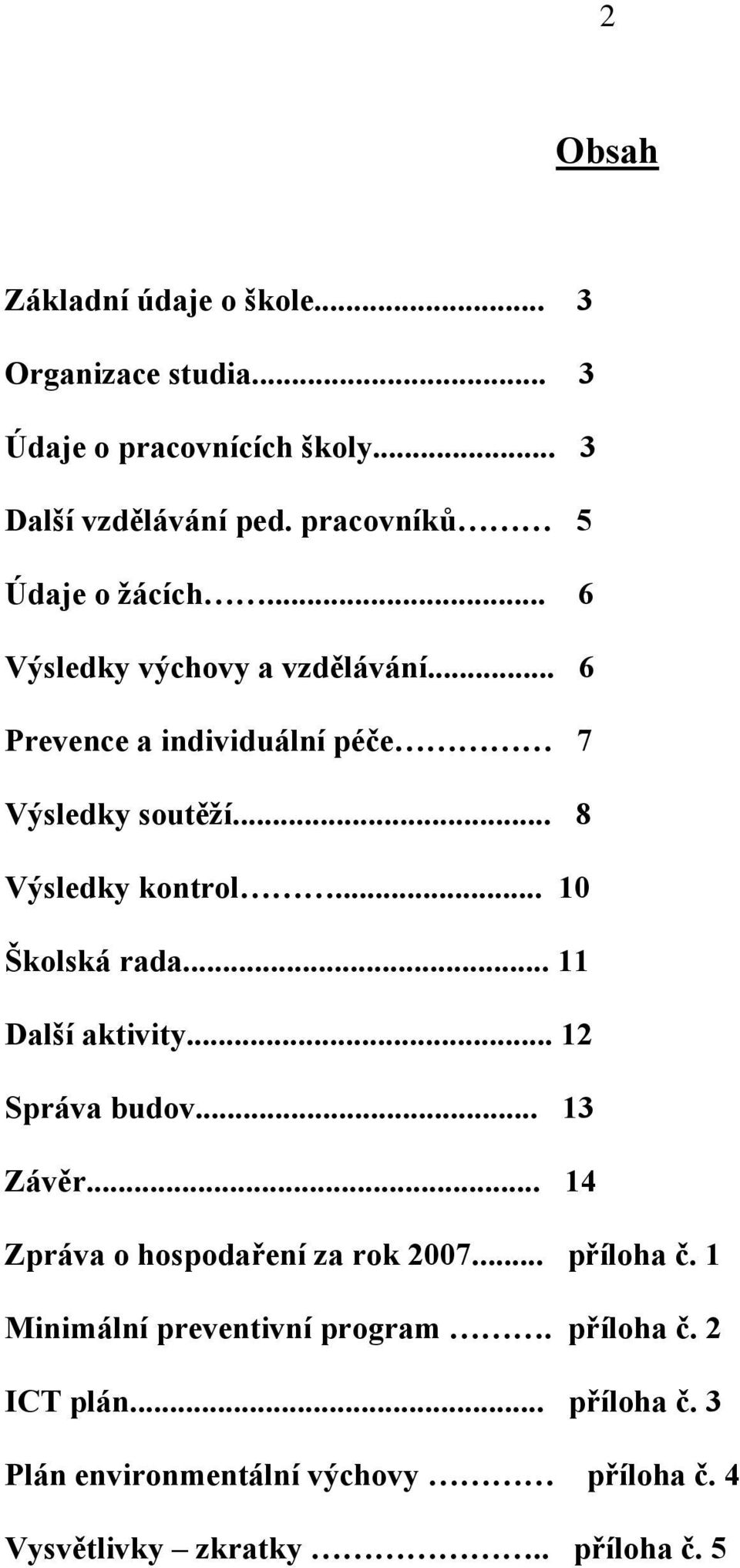 .. 8 Výsledky kontrol... 10 Školská rada... 11 Další aktivity... 12 Správa budov... 13 Závěr... 14 Zpráva o hospodaření za rok 2007.