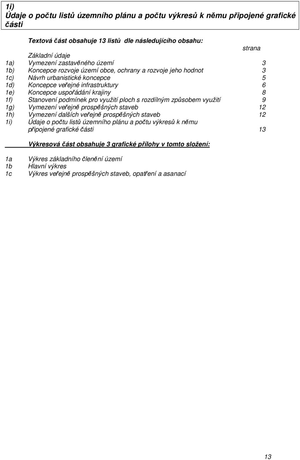 využití ploch s rozdílným způsobem využití 9 1g) Vymezení veřejně prospěšných staveb 12 1h) Vymezení dalších veřejně prospěšných staveb 12 1i) Údaje o počtu listů územního plánu a počtu výkresů k