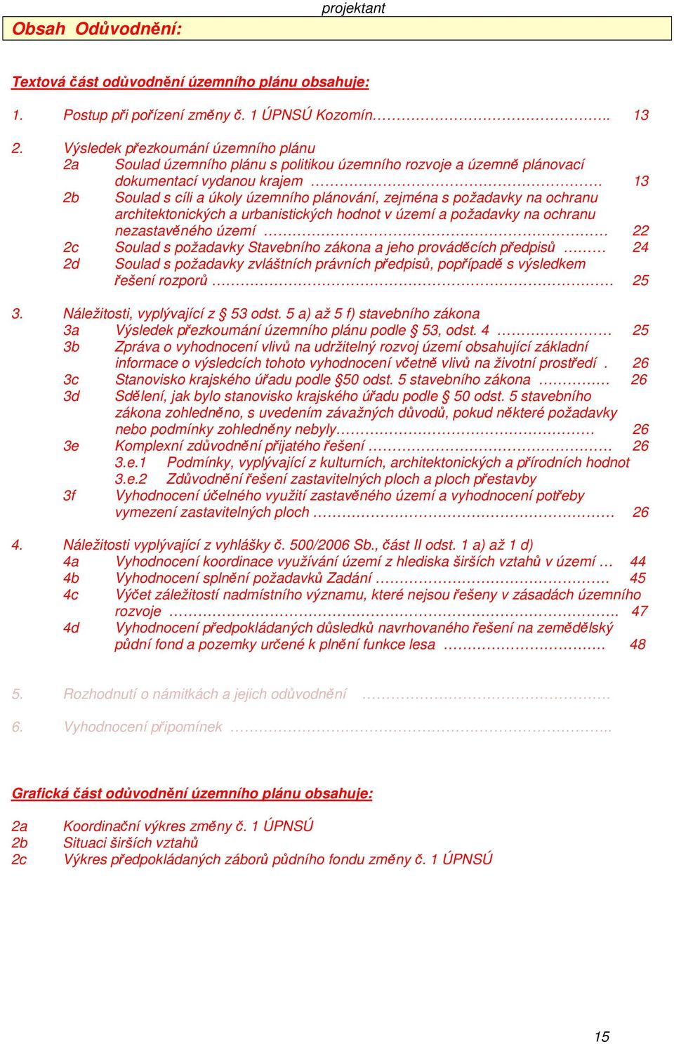 13 2b Soulad s cíli a úkoly územního plánování, zejména s požadavky na ochranu architektonických a urbanistických hodnot v území a požadavky na ochranu nezastavěného území 22 2c Soulad s požadavky