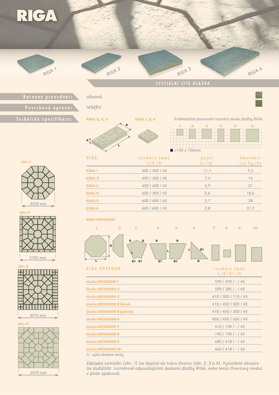 2 2250 mm RIGA 5 600 / 450 / 45 3,7 28 RIGA 6 600 / 600 / 45 2,8 37,3 RIGA OKTAGON 1 2 3 4 5 6 7 8 9 10 2700 mm obr.