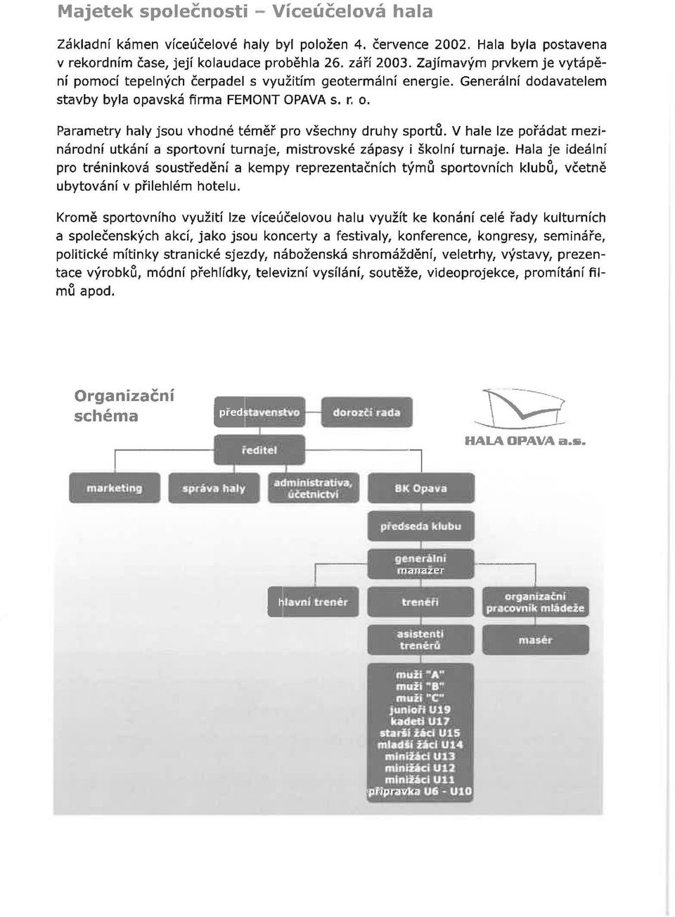 V hale lze pořádat mezinárodní utkání a sportovní turnaje, mistrovské zápasy i školní turnaje.