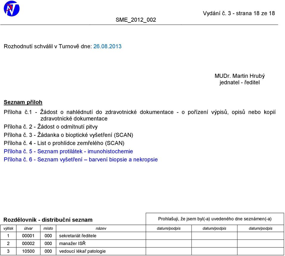 3 - Žádanka o bioptické vyšetření (SCAN) Příloha č. 4 - List o prohlídce zemřelého (SCAN) Příloha č. 5 - Seznam protilátek - imunohistochemie Příloha č.