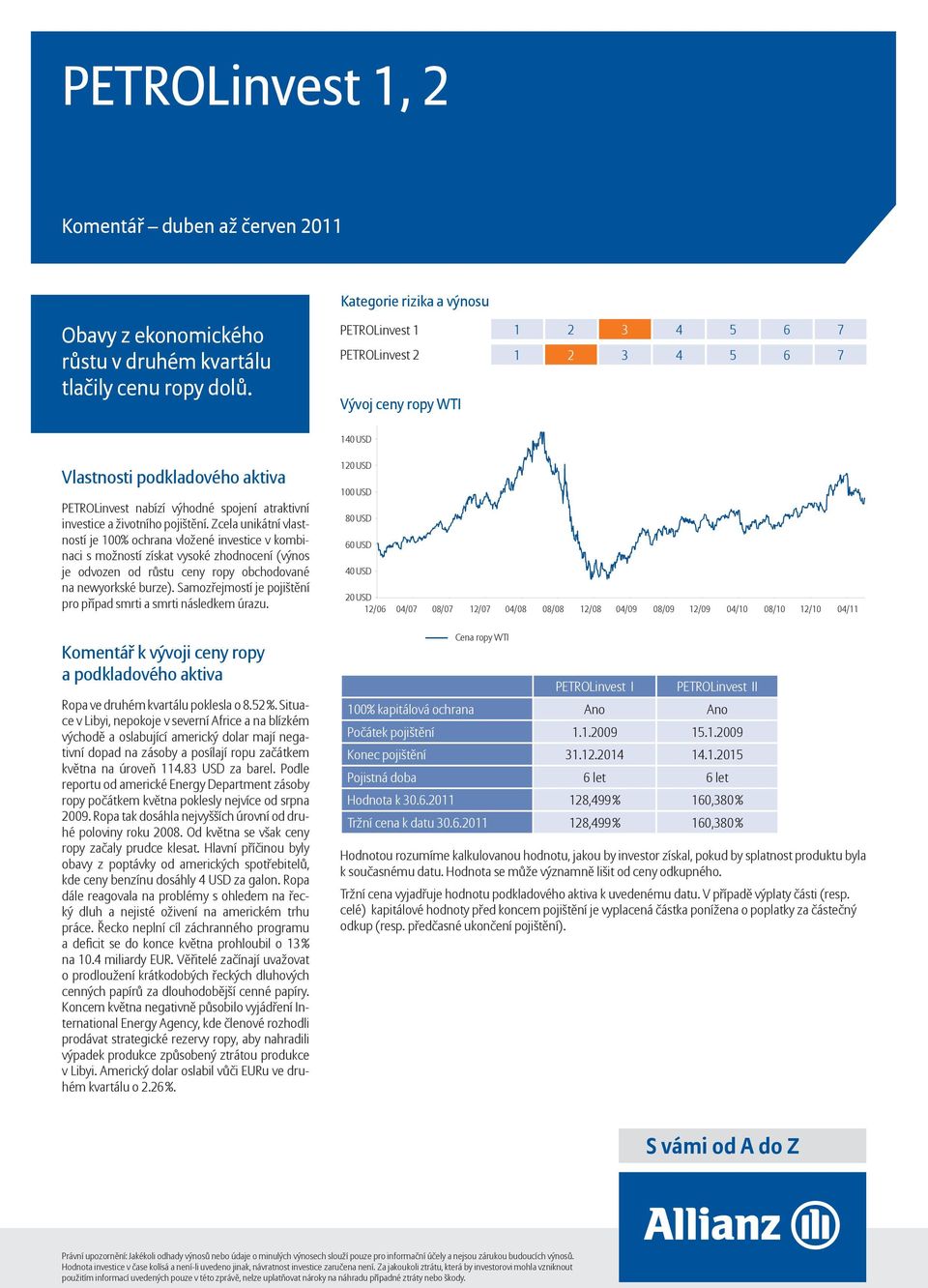 Zcela unikátní vlastností je 100% ochrana vložené investice v kombinaci s možností získat vysoké zhodnocení (výnos je odvozen od růstu ceny ropy obchodované na newyorkské burze).