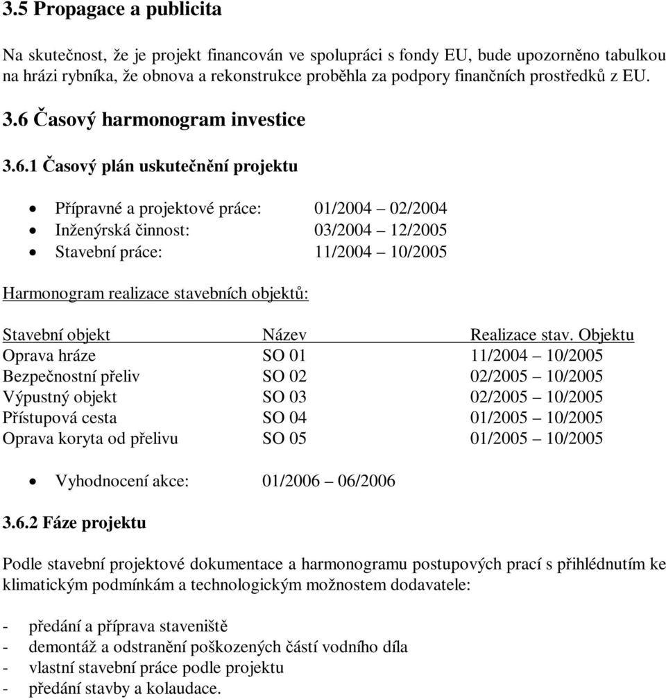 Časový harmonogram investice 3.6.