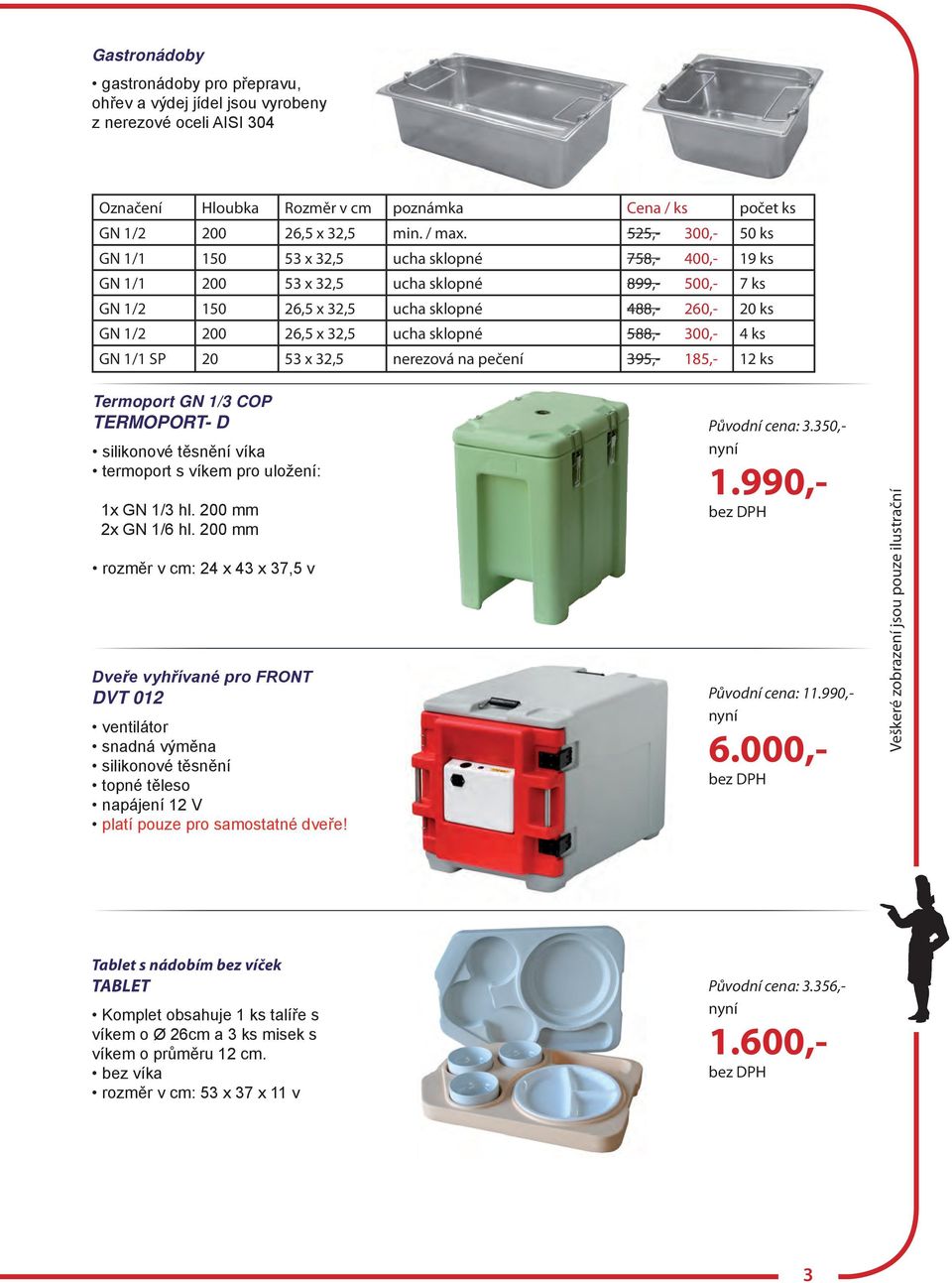 ucha sklopné 588,- 300,- 4 ks GN 1/1 SP 20 53 x 32,5 nerezová na pečení 395,- 185,- 12 ks Termoport GN 1/3 COP TERMOPORT- D silikonové těsnění víka termoport s víkem pro uložení: 1x GN 1/3 hl.