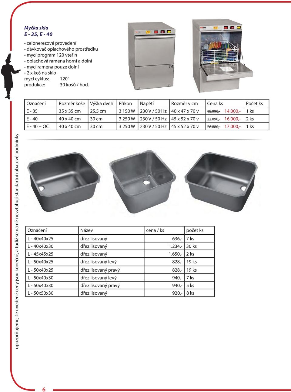 000,- 1 ks E - 40 40 x 40 cm 30 cm 3 250 W 230 V / 50 Hz 45 x 52 x 70 v 22.890,- 16.000,- 2 ks E - 40 + OČ 40 x 40 cm 30 cm 3 250 W 230 V / 50 Hz 45 x 52 x 70 v 26.880,- 17.