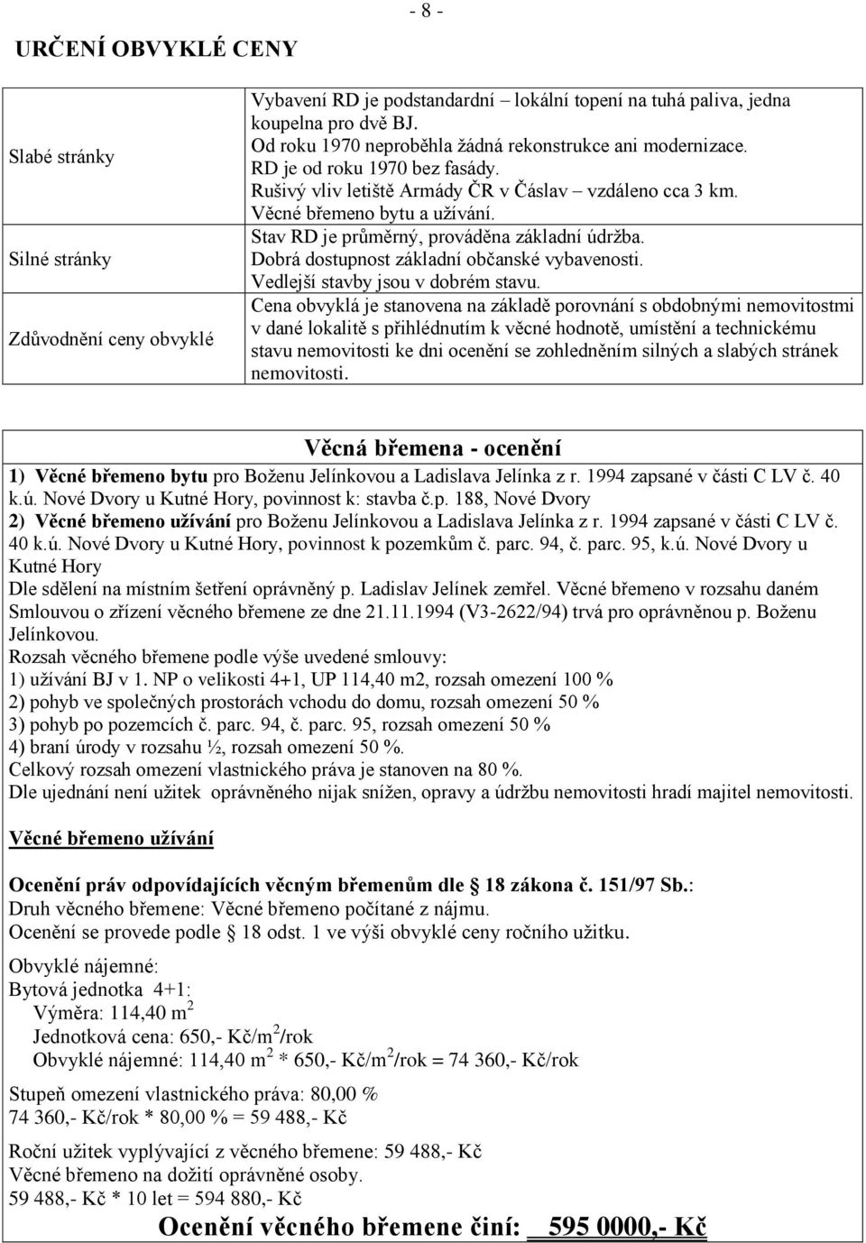 Stav RD je průměrný, prováděna základní údržba. Dobrá dostupnost základní občanské vybavenosti. Vedlejší stavby jsou v dobrém stavu.