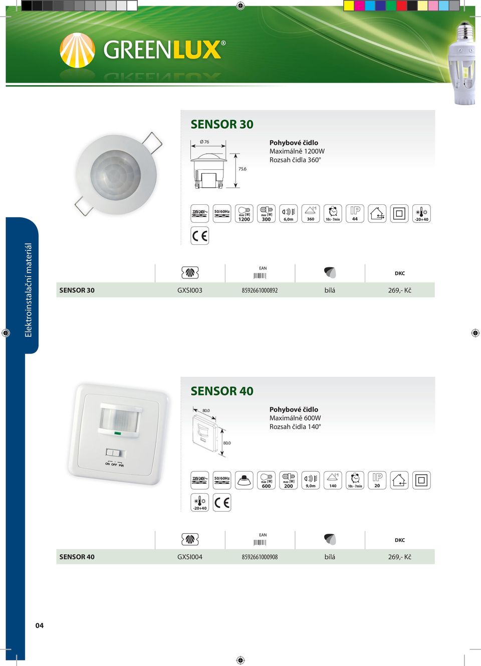 7min 44 -+40 SENSOR 30 GXSI003 8592661000892 bílá 269,- Kč SENSOR 40 80.