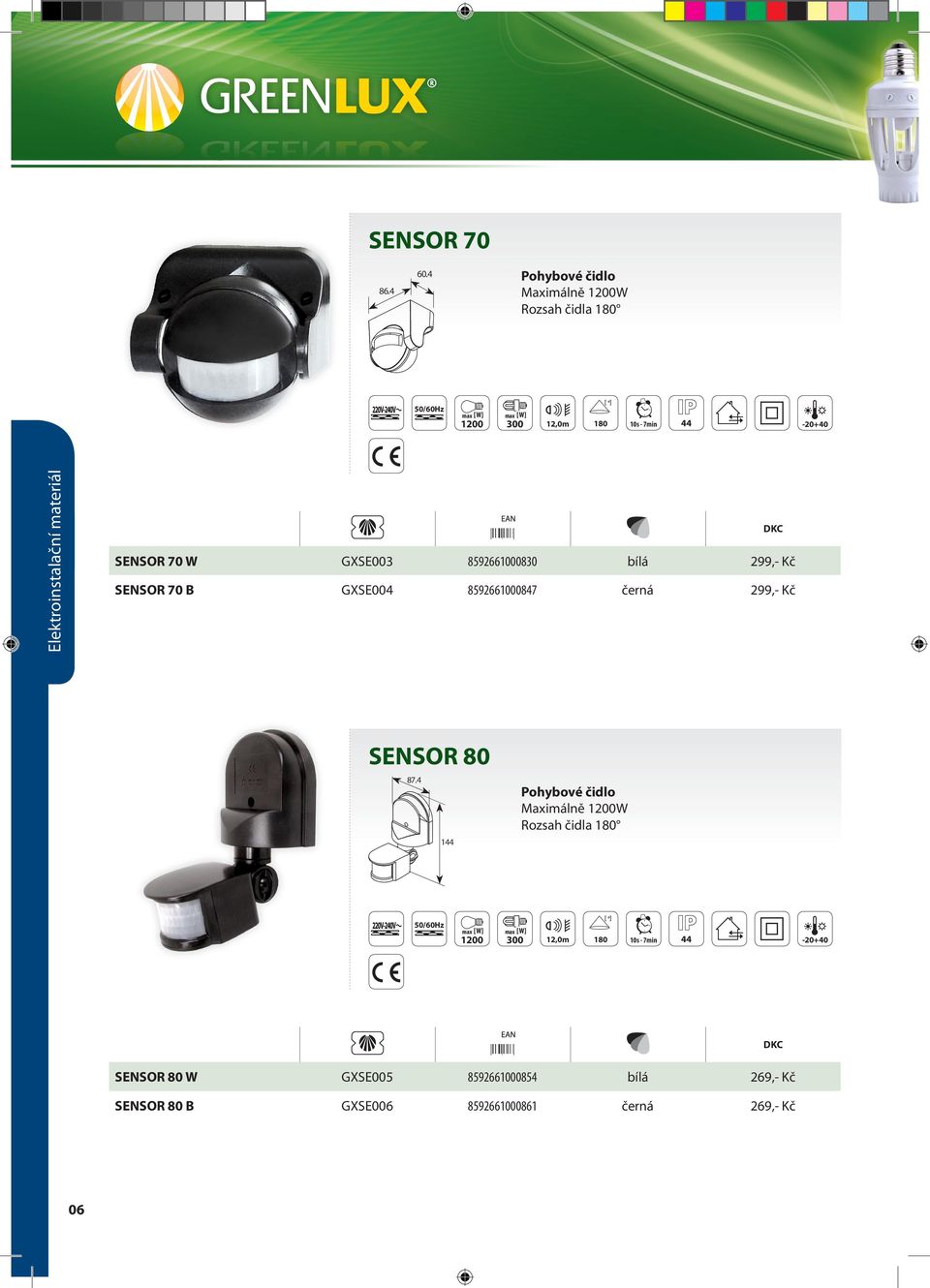 GXSE003 8592661000830 bílá 299,- Kč SENSOR 70 B GXSE004 8592661000847 černá 299,- Kč SENSOR 80 87.