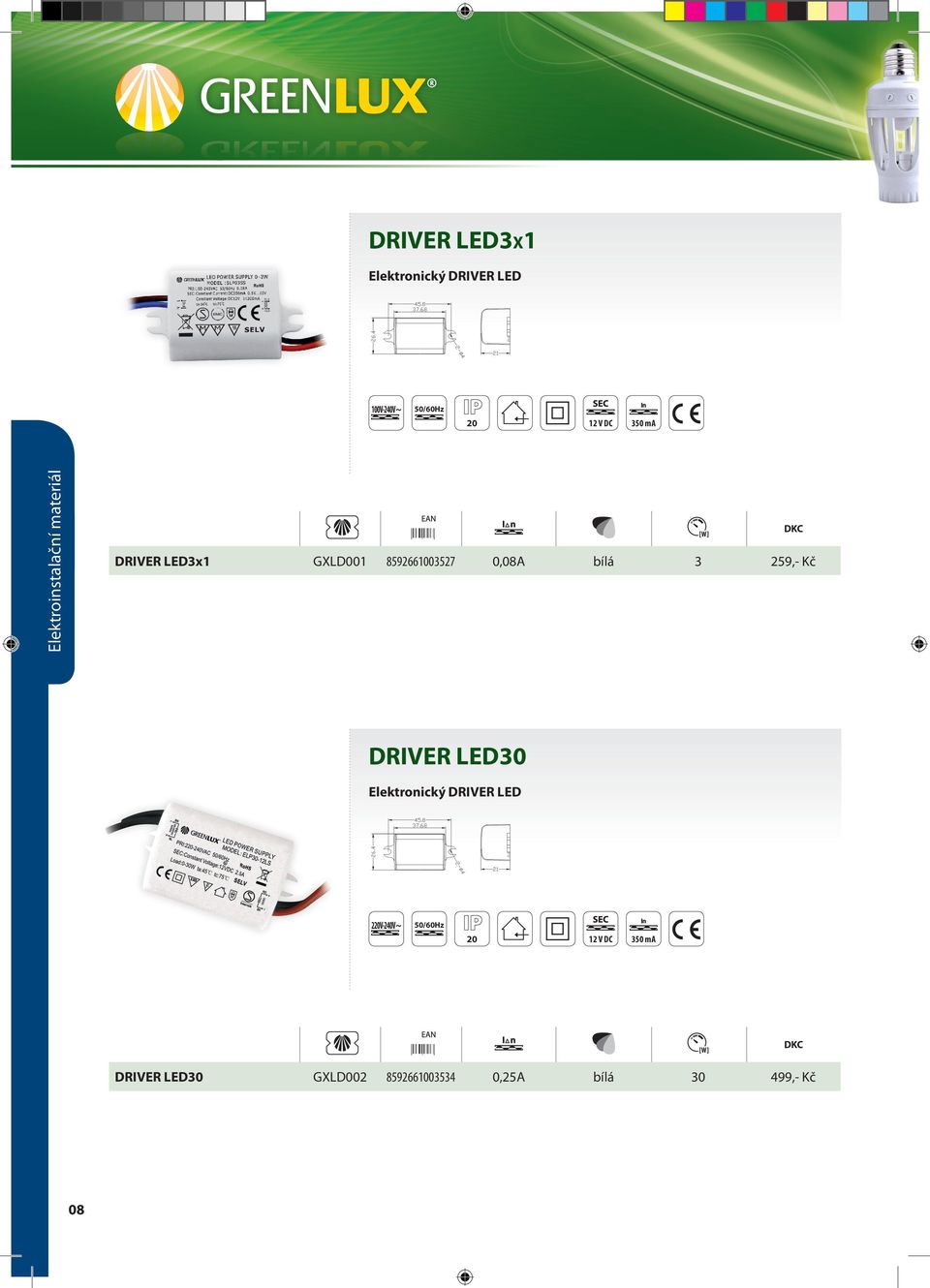 DRIVER LED30 Elektronický DRIVER LED 2V-240V~ 12 V DC 350 ma