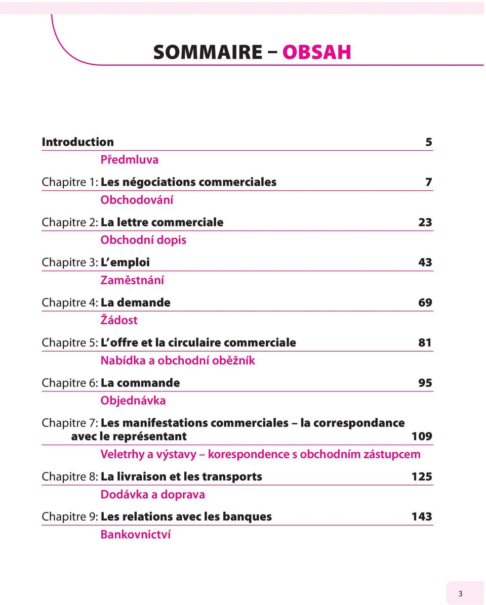 Chapitre 6: La commande 95 Objednávka Chapitre 7: Les manifestations commerciales la correspondance avec le représentant 109 Veletrhy a výstavy