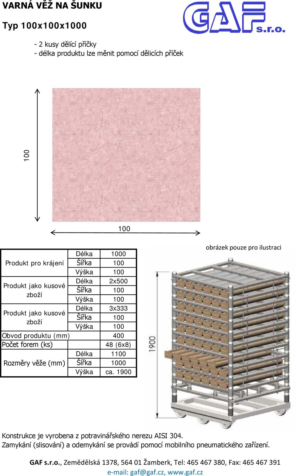 Šířka 100 Délka 2x500 Šířka 100 Délka 3x333 Šířka 100 400 48 (6x8) Délka 1100 Šířka 1000 Výška ca.