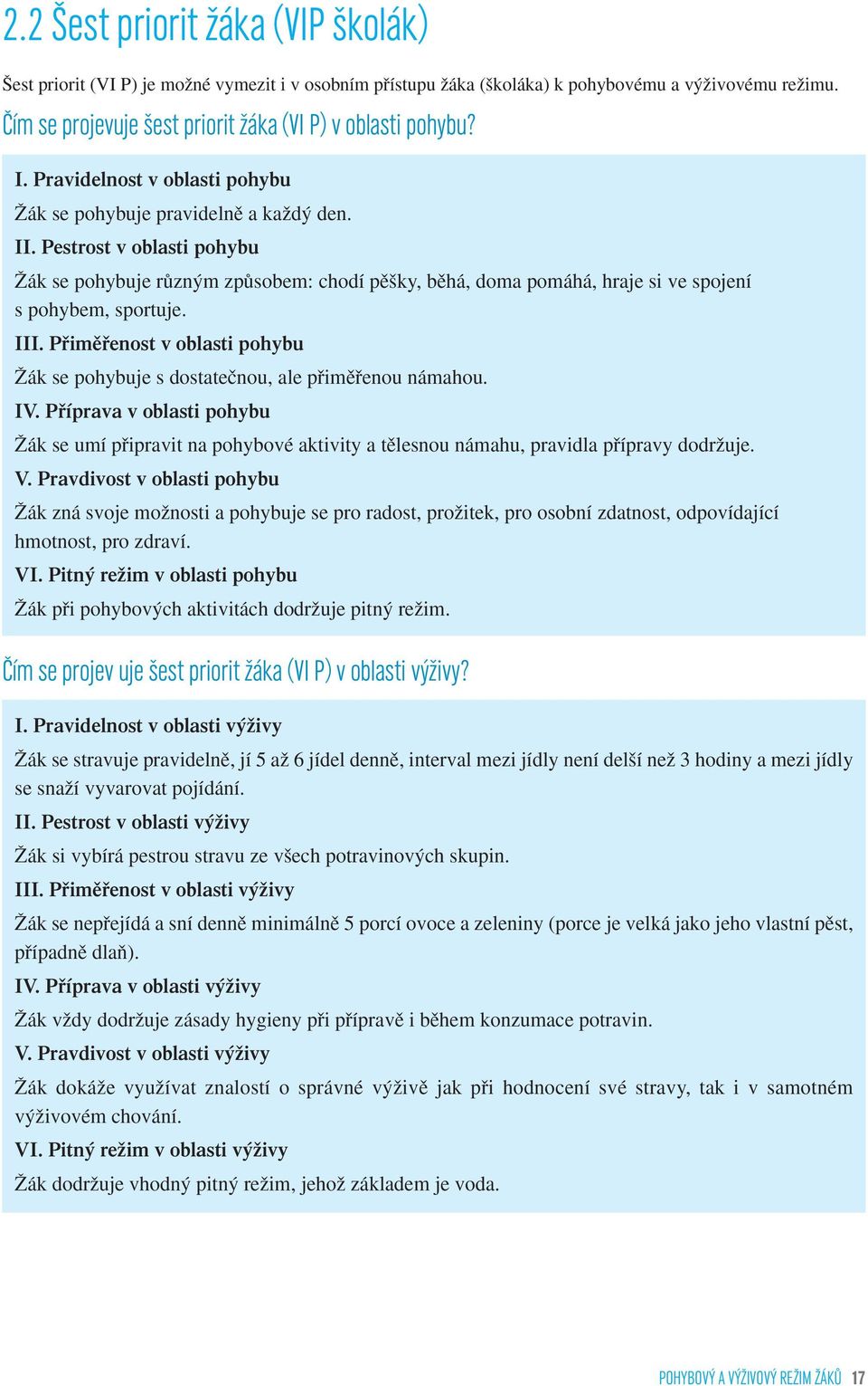 Pestrost v oblasti pohybu Îák se pohybuje rûzn m zpûsobem: chodí pû ky, bûhá, doma pomáhá, hraje si ve spojení s pohybem, sportuje. III.