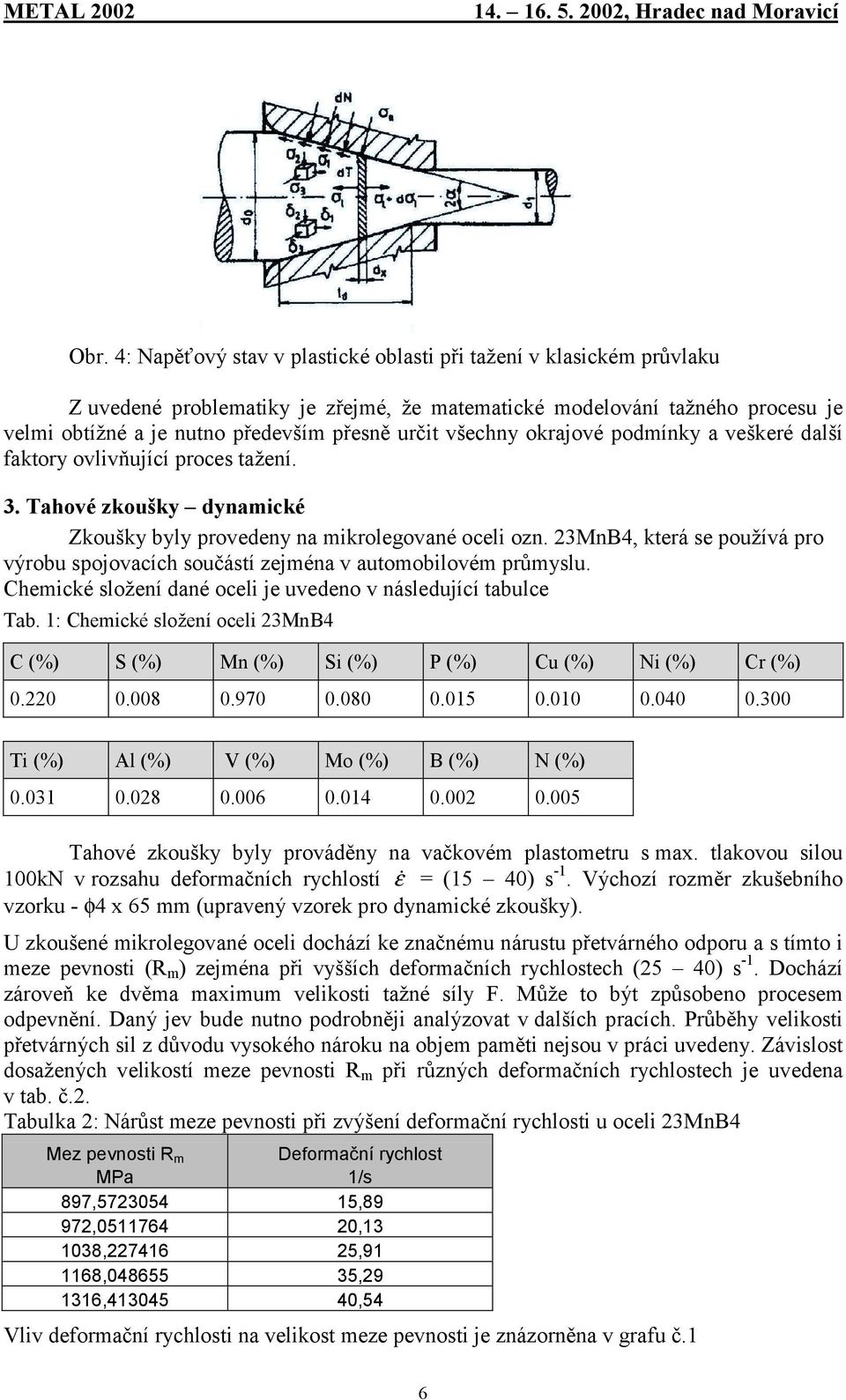 23MnB4, která se používá pro výrobu spojovacích součástí zejména v automobilovém průmyslu. Chemické složení dané oceli je uvedeno v následující tabulce Tab.