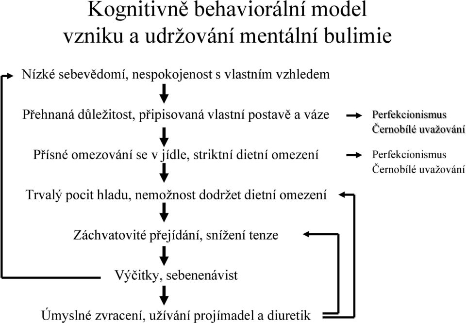 omezení Perfekcionismus Černobílé uvažování Perfekcionismus Černobílé uvažování Trvalý pocit hladu, nemoţnost