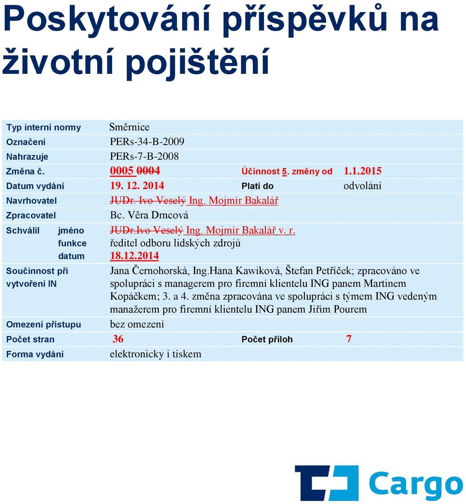 ředitel odboru lidských zdrojů 18.12.2014 Součinnost při vytvoření IN Omezení přístupu Jana Černohorská, Ing.