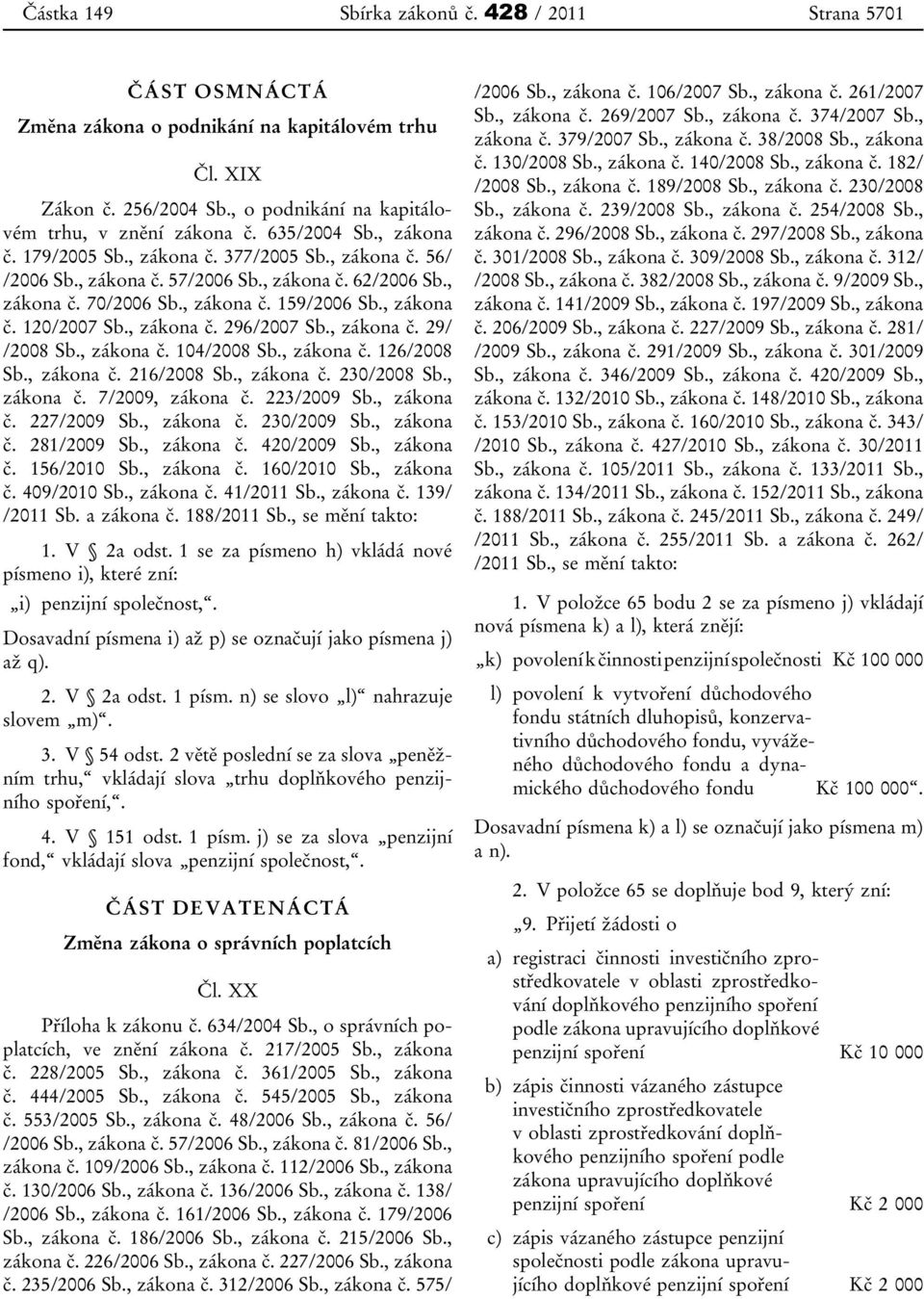 , zákona č. 104/2008 Sb., zákona č. 126/2008 Sb., zákona č. 216/2008 Sb., zákona č. 230/2008 Sb., zákona č. 7/2009, zákona č. 223/2009 Sb., zákona č. 227/2009 Sb., zákona č. 230/2009 Sb., zákona č. 281/2009 Sb.