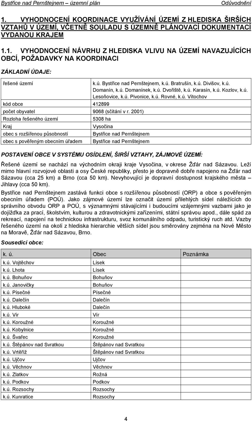 ú. Lesoňovice, k.ú. Pivonice, k.ú. Rovné, k.ú. Vítochov 5308 ha Vysočina POSTAVENÍ OBCE V SYSTÉMU OSÍDLENÍ, ŠIRŠÍ VZTAHY, ZÁJMOVÉ ÚZEMÍ: Řešené území se nachází na východním okraji kraje Vysočina, v okrese Žďár nad Sázavou.