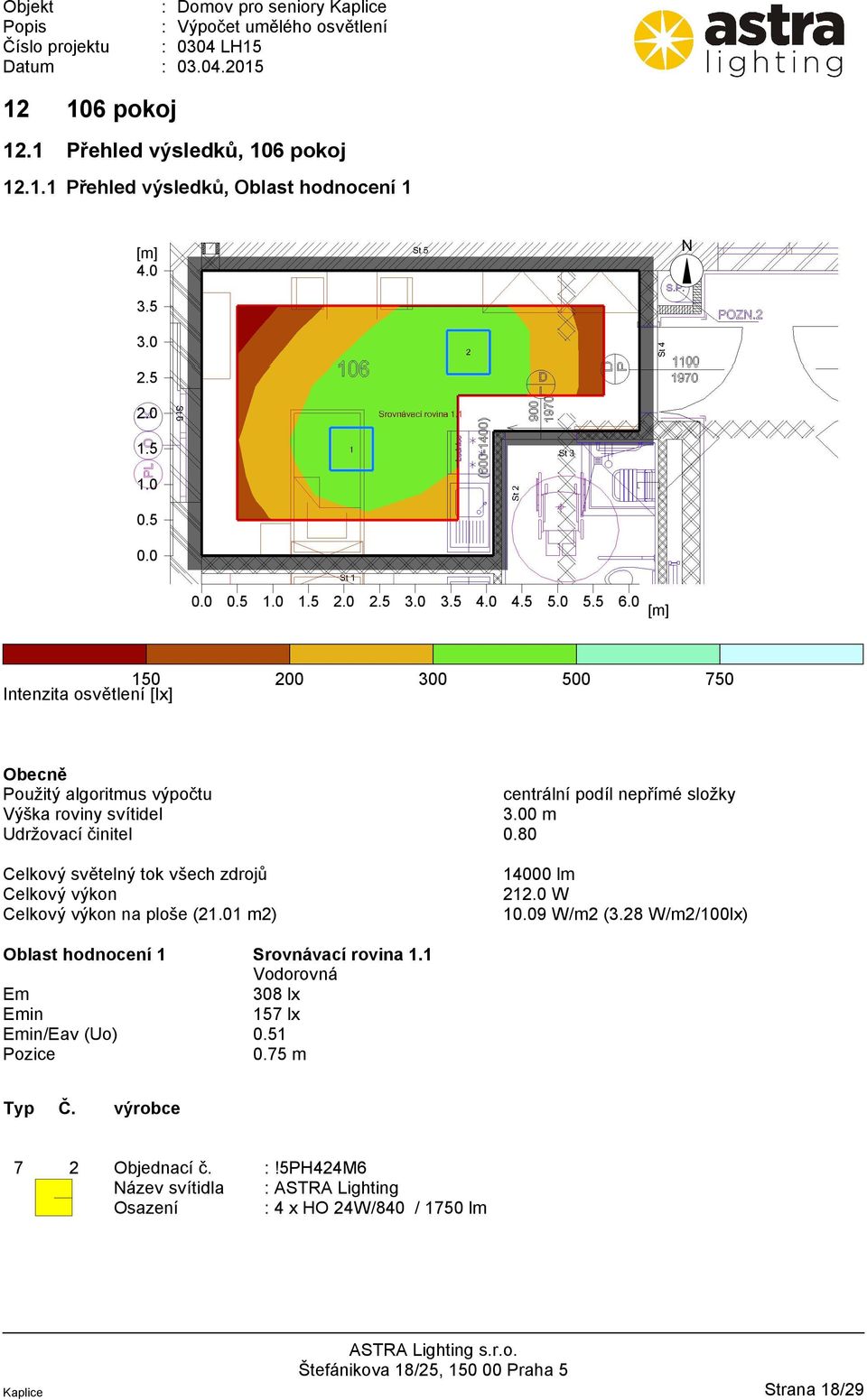 0 150 200 300 500 750 na ploše (21 m2) 14000 lm 21 W 19 W/m2 (3.