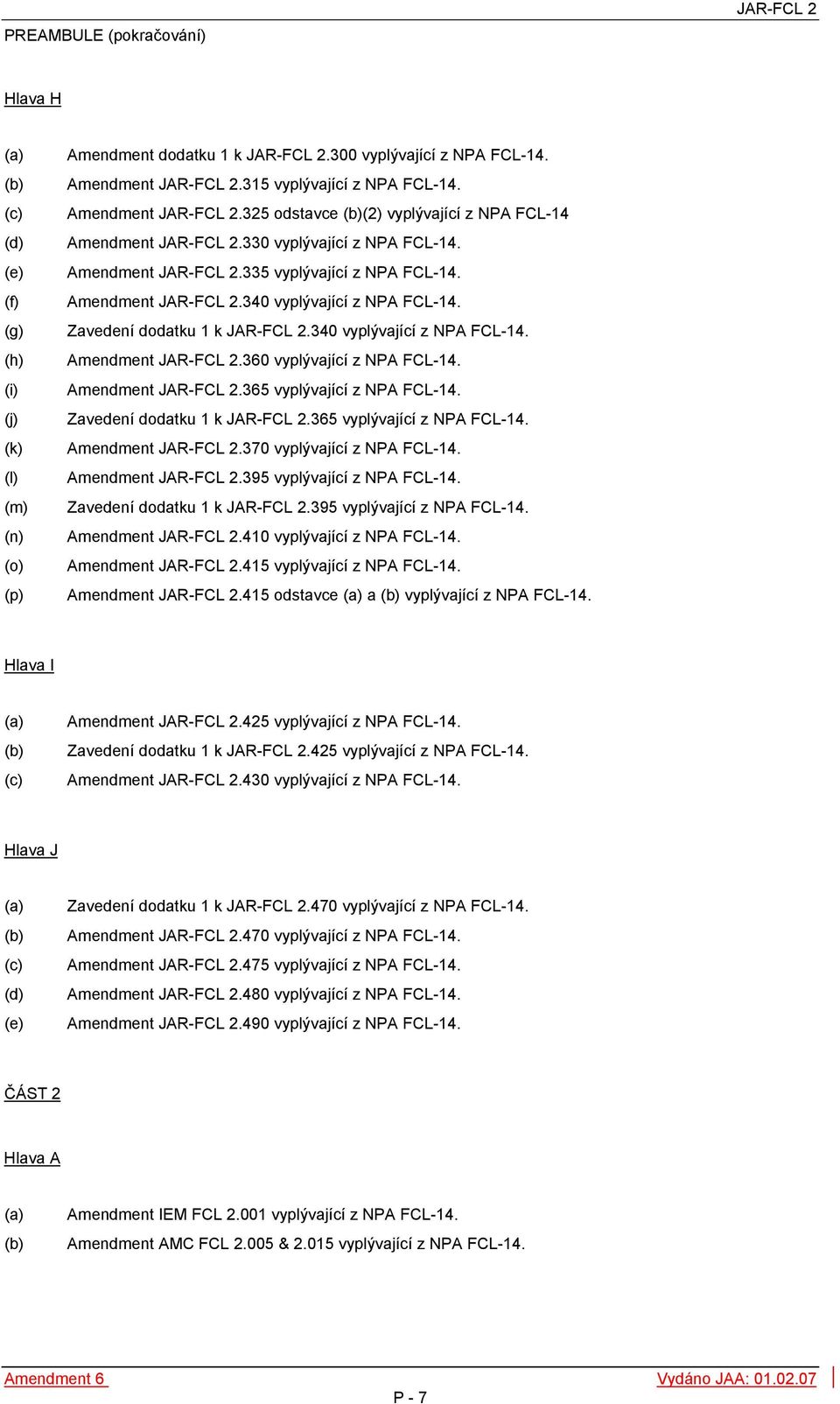 Amendment JAR-FCL 2.340 vyplývající z NPA FCL-14. Zavedení dodatku 1 k JAR-FCL 2.340 vyplývající z NPA FCL-14. Amendment JAR-FCL 2.360 vyplývající z NPA FCL-14. Amendment JAR-FCL 2.365 vyplývající z NPA FCL-14.
