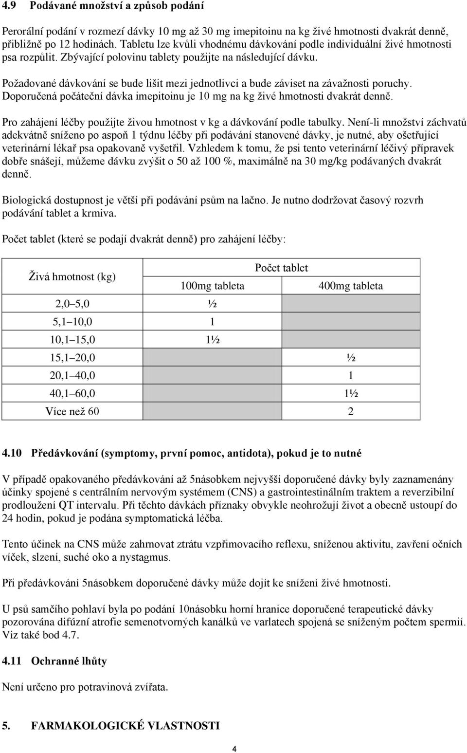 Požadované dávkování se bude lišit mezi jednotlivci a bude záviset na závažnosti poruchy. Doporučená počáteční dávka imepitoinu je 10 mg na kg živé hmotnosti dvakrát denně.