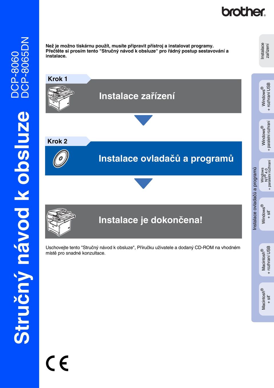 Krok 1 Instalace zařízení Instalace zařízení + rozhraní USB Stručný návod k obsluze Krok 2 Instalace je dokončena!