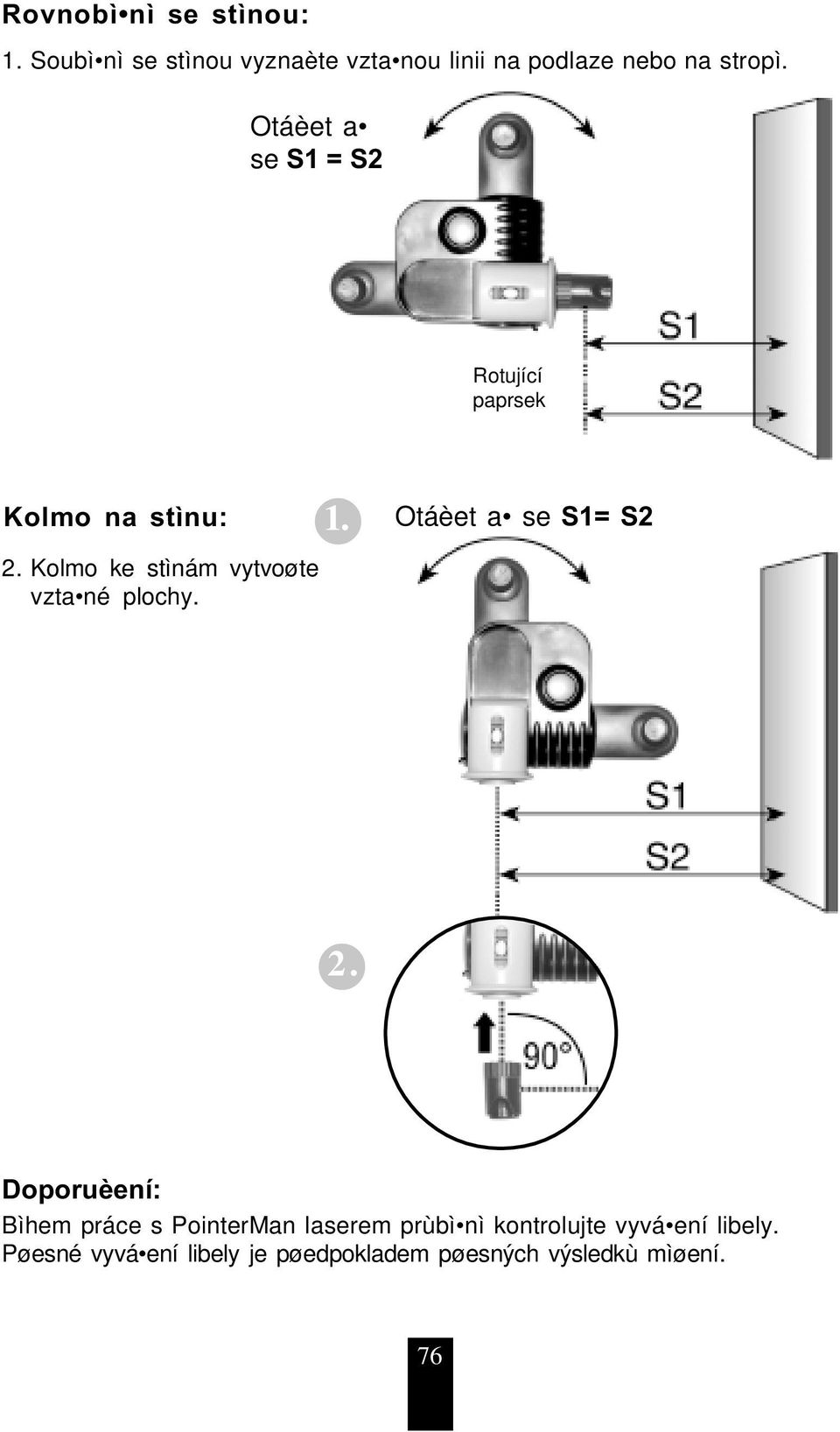 Otáèet a se S1 = S2 Rotující paprsek Kolmo na stìnu: 2.