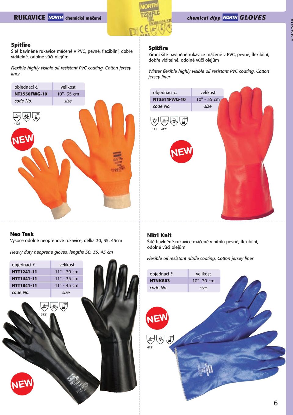 Cotton jersey liner RUKAVICE NT2550FWG 10 10" 35 cm NT3514FWG 10 10" 35 cm 111 Neo Task Vysoce odolné neoprénové rukavice, délka 30, 35, 45cm Heavy duty neoprene gloves, lengths 30, 35, 45 cm NTT1241