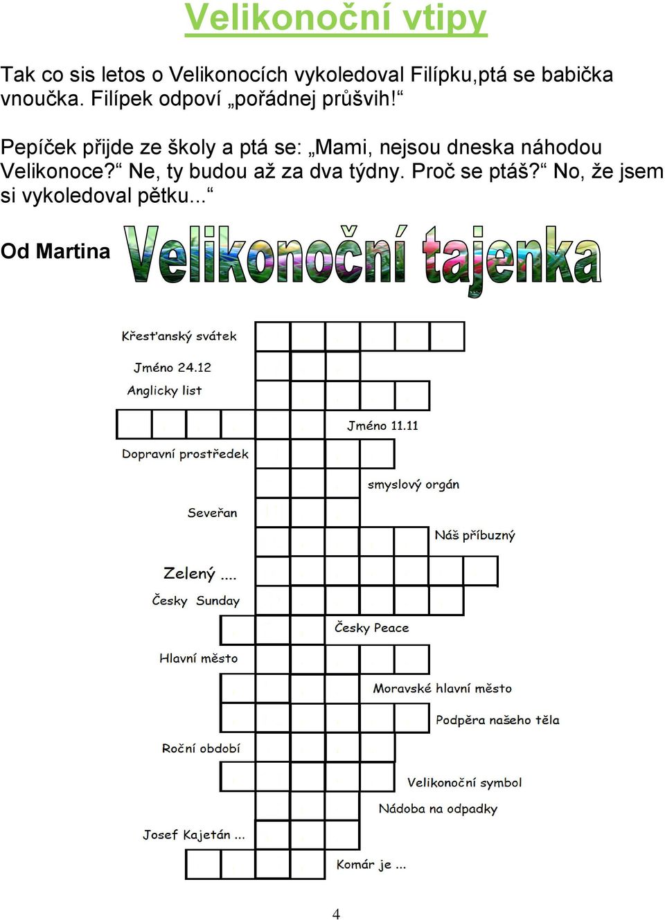 Pepíček přijde ze školy a ptá se: Mami, nejsou dneska náhodou Velikonoce?