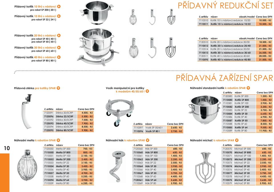 500,- Kè Pøídavný kotlík 20 litrù s nástavci pro robot SP 40 ( 40 l ) pro robot SP 50 ( 50 l ) Pøídavný kotlík 30 litrù s nástavci pro robot SP 60 ( 60 l ) Pøídavný kotlík 40 litrù s nástavci pro