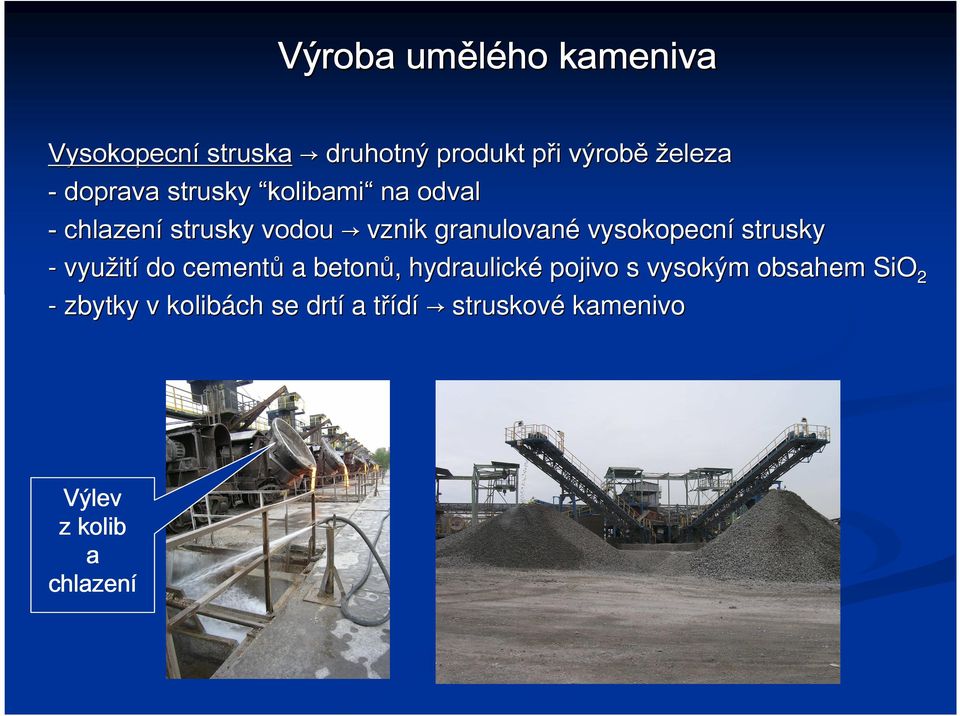 vysokopecní strusky - využití do cementů a betonů, hydraulické pojivo s vysokým