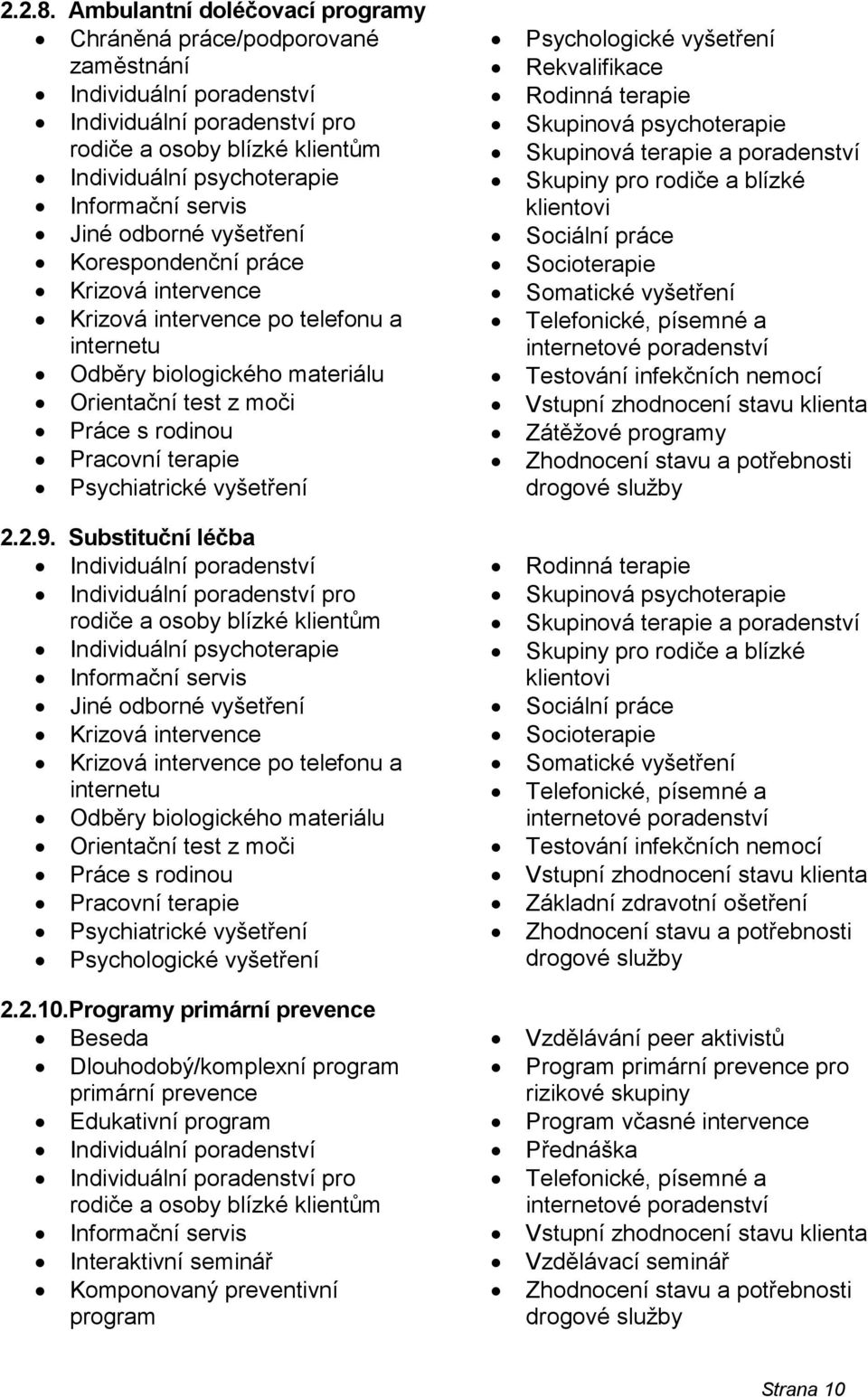 Jiné odborné vyšetření Korespondenční práce Krizová intervence Krizová intervence po telefonu a internetu Odběry biologického materiálu Orientační test z moči Práce s rodinou Pracovní terapie