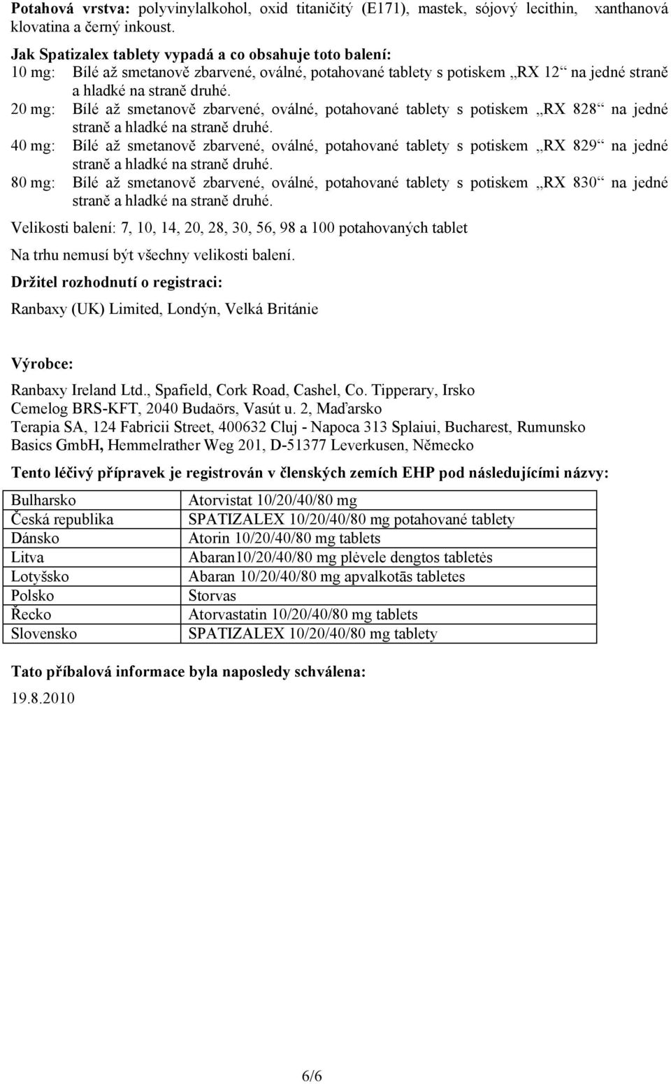 20 mg: Bílé až smetanově zbarvené, oválné, potahované tablety s potiskem RX 828 na jedné straně a hladké na straně druhé.