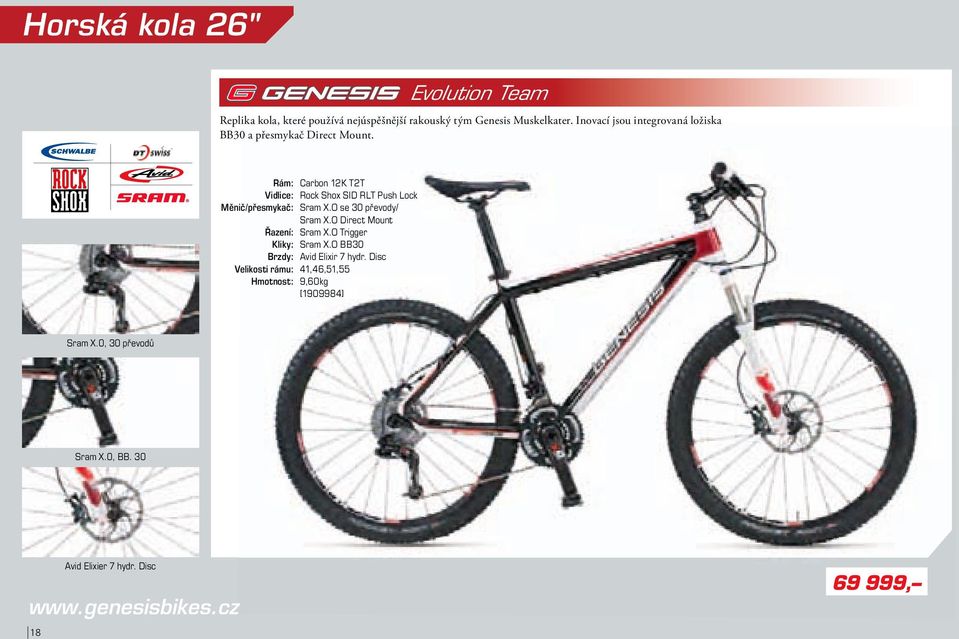 Rám: Carbon 12K T2T Vidlice: Rock Shox SID RLT Push Lock Měnič/přesmykač: Sram X.O se 30 převody/ Sram X.