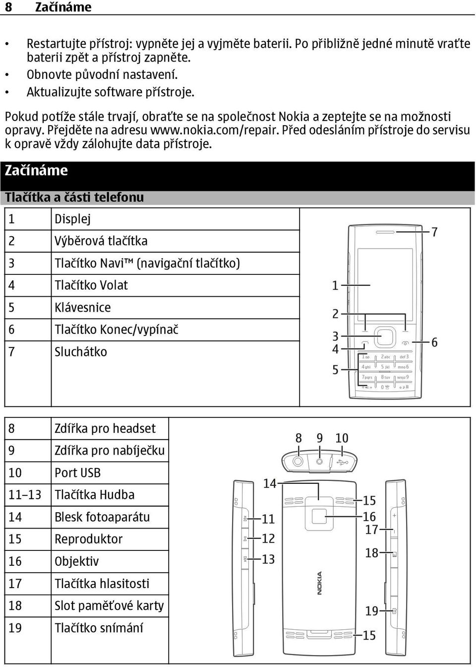 Před odesláním přístroje do servisu k opravě vždy zálohujte data přístroje.