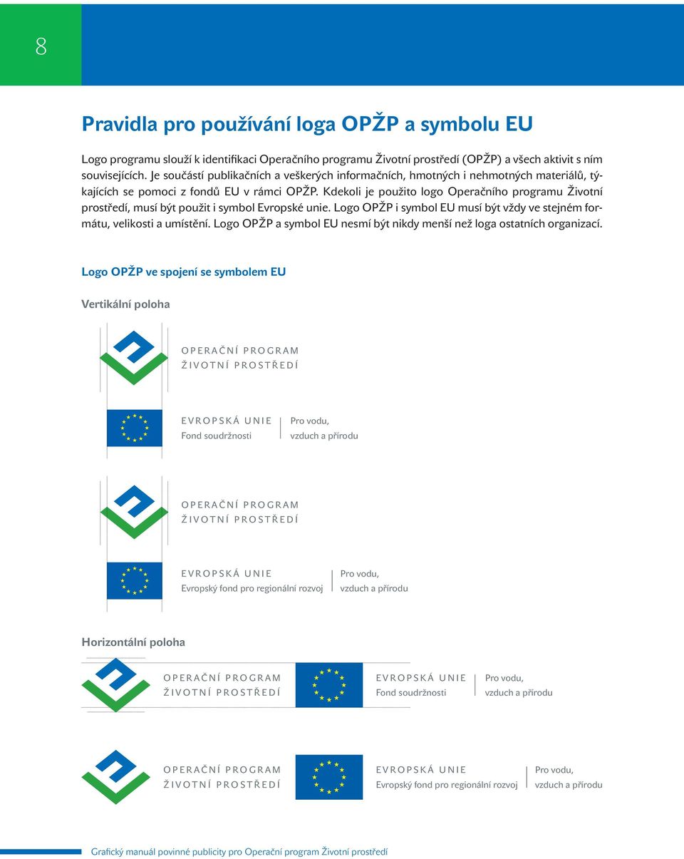 Kdekoli je použito logo Operačního programu Životní prostředí, musí být použit i symbol Evropské unie.