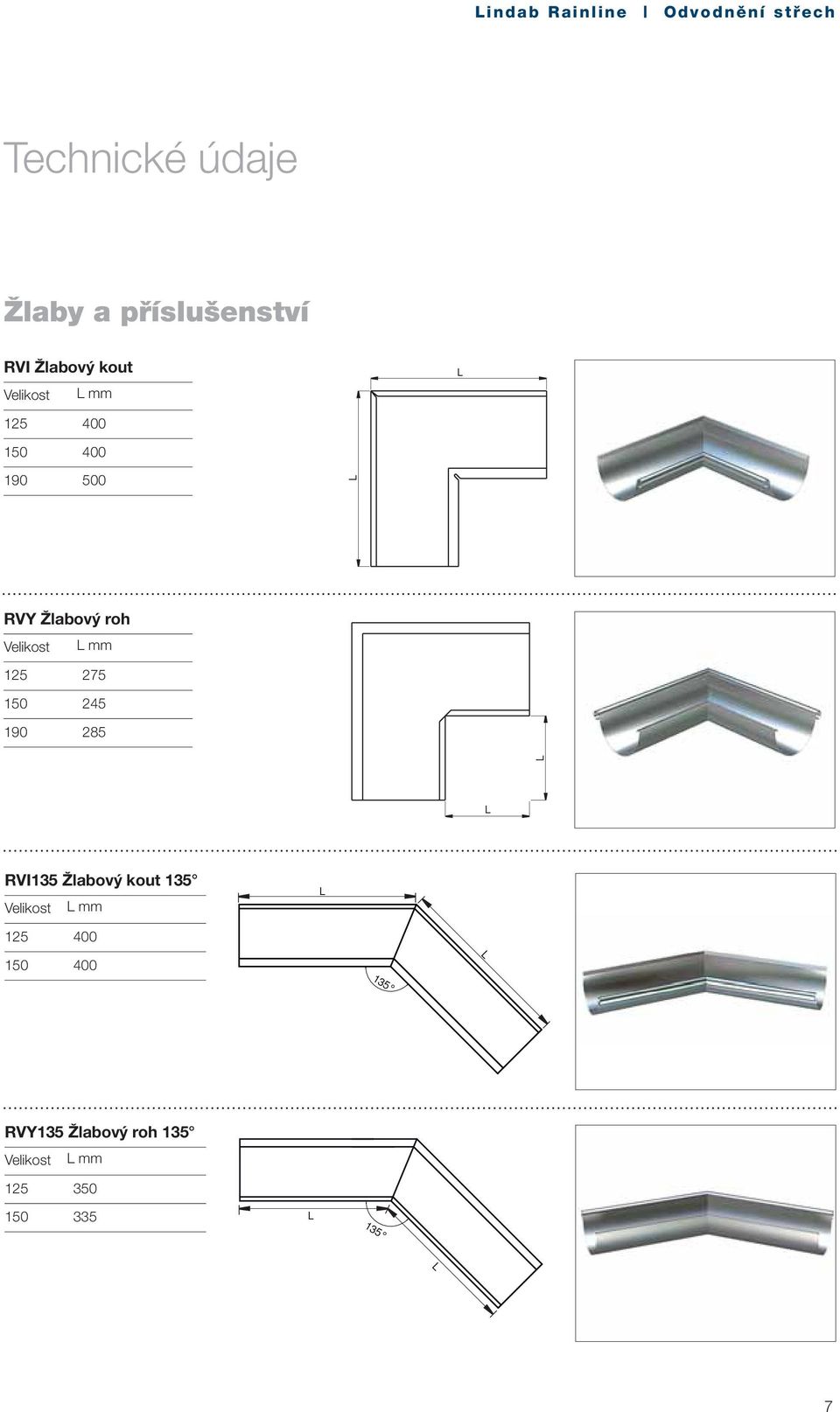 125 275 1 245 190 285 RVI135 Žlabový kout 135 mm 125