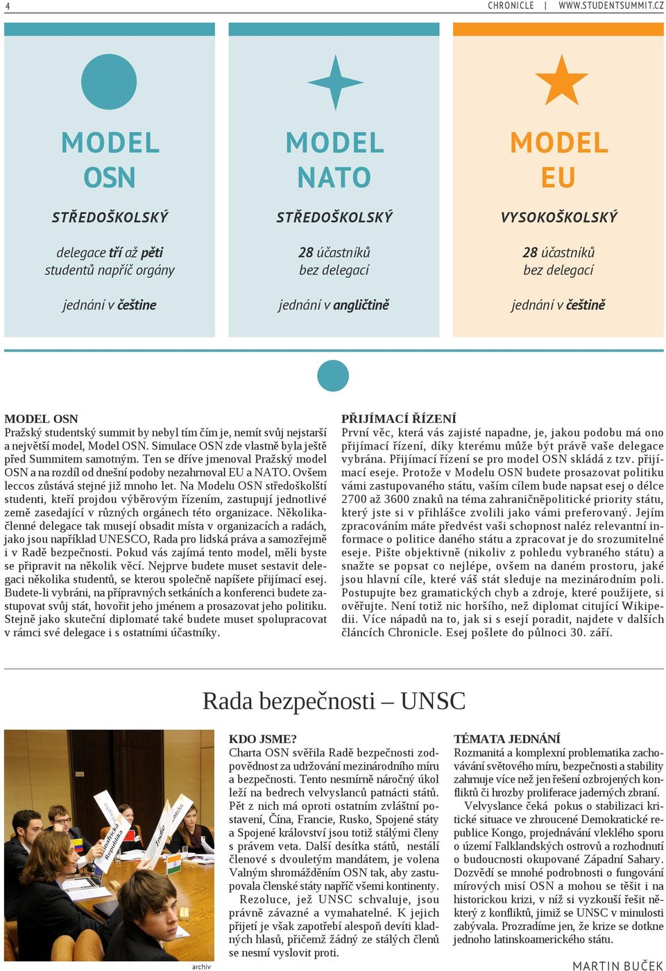 bez delegací jednání v češtině MODEL OSN Pražský studentský summit by nebyl tím čím je, nemít svůj nejstarší a největší model, Model OSN. Simulace OSN zde vlastně byla ještě před Summitem samotným.