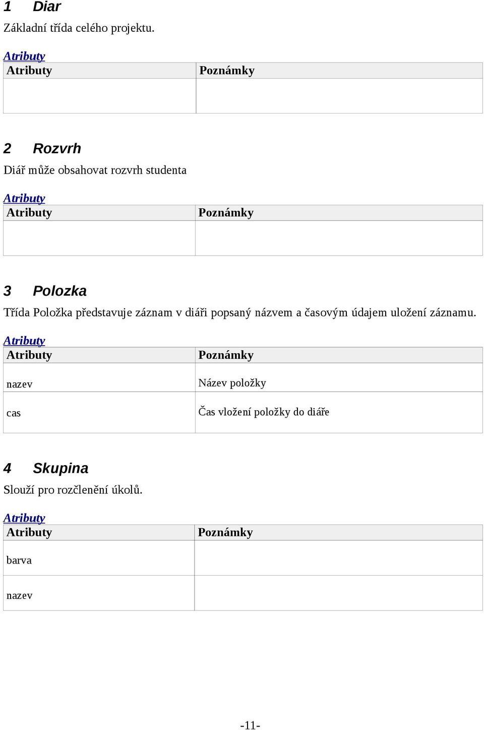 představuje záznam v diáři popsaný názvem a časovým údajem uložení