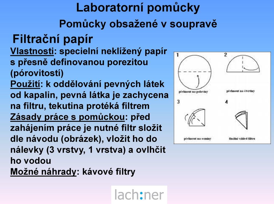 filtru, tekutina protéká filtrem Zásady práce s pomůckou: před zahájením práce je nutné filtr