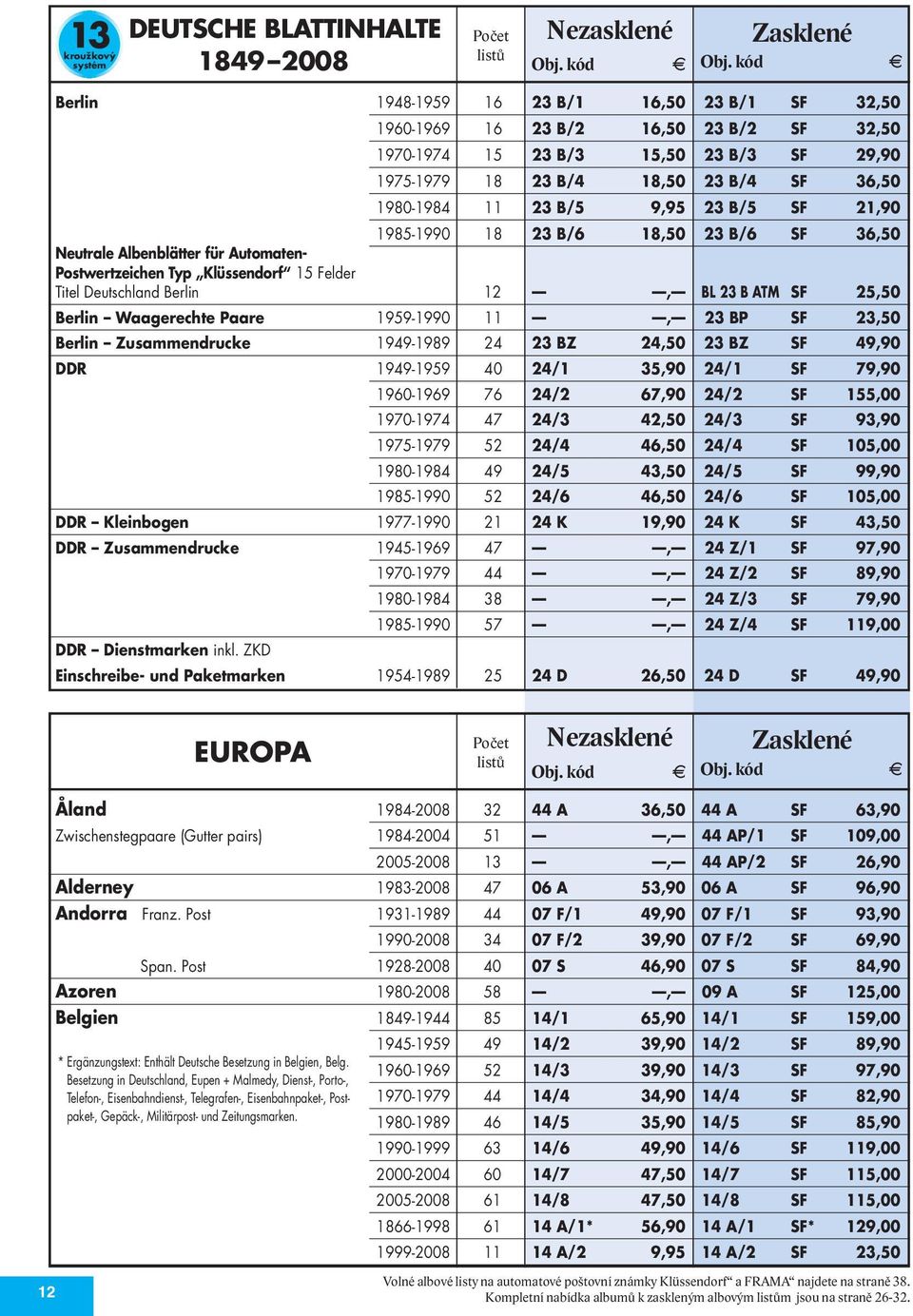 Klüssendorf 15 Felder Titel Deutschland Berlin 12, BL 23 B TM SF 25,50 Berlin Waagerechte Paare 1959-1990 11, 23 BP SF 23,50 Berlin Zusammendrucke 1949-1989 24 23 BZ 24,50 23 BZ SF 49,90 DDR