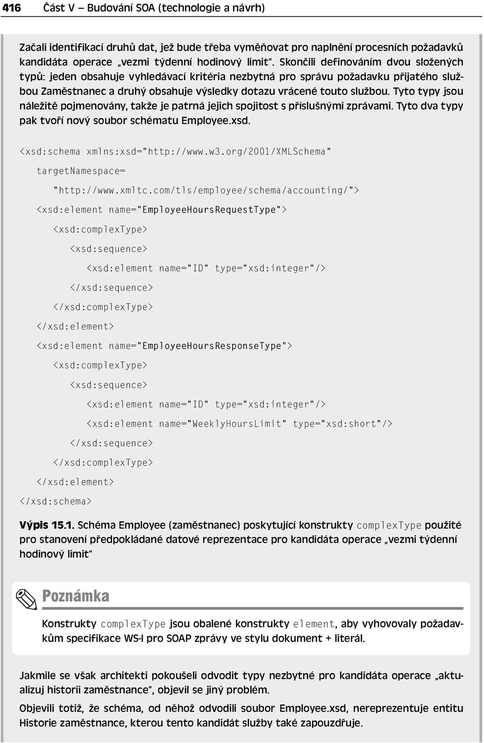 Tyto typy jsou náležitě pojmenovány, takže je patrná jejich spojitost s příslušnými zprávami. Tyto dva typy pak tvoří nový soubor schématu Employee.xsd. <xsd:schema xmlns:xsd= http://www.w3.