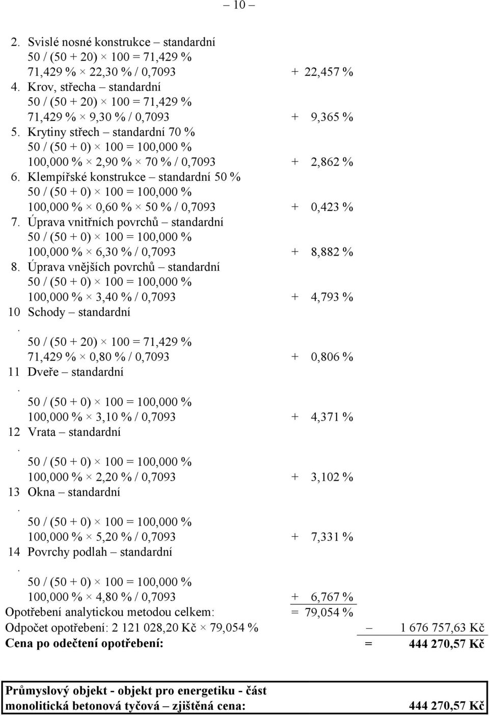 100,000 % 6,30 % / 0,7093 + 8,882 % 8 Úprava vnějších povrchů standardní 100,000 % 3,40 % / 0,7093 + 4,793 % 10 Schody standardní 50 / (50 + 20) 100 = 71,429 % 11 12 13 14 71,429 % 0,80 % / 0,7093 +