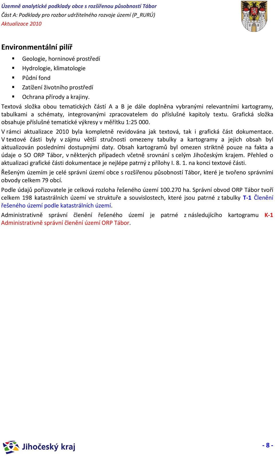 Grafická složka obsahuje příslušné tematické výkresy v měřítku 1:25 000. V rámci aktualizace 2010 byla kompletně revidována jak textová, tak i grafická část dokumentace.