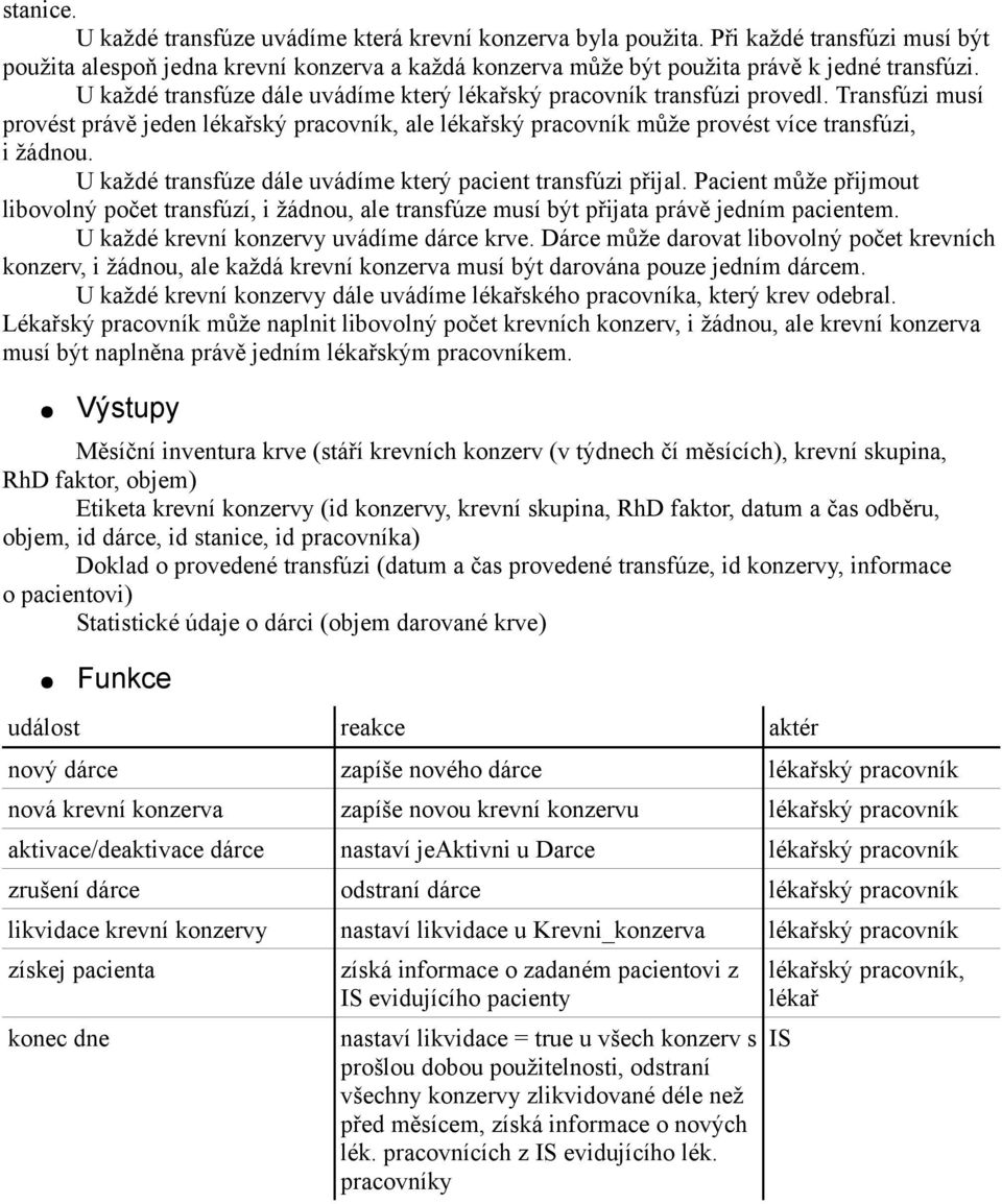 U každé transfúze dále uvádíme který pacient transfúzi přijal. Pacient může přijmout libovolný počet transfúzí, i žádu, ale transfúze musí být přijata právě jedním pacientem.