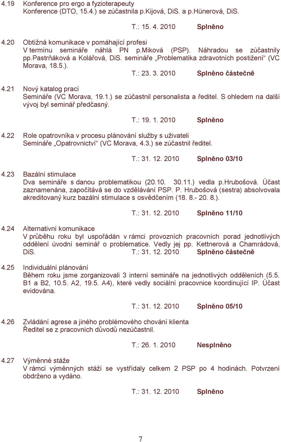 semináře Problematika zdravotních postižení (VC Morava, 18.5.). T.: 23. 3. 2010 částečně 4.21 Nový katalog prací Semináře (VC Morava, 19.1.) se zúčastnil personalista a ředitel.